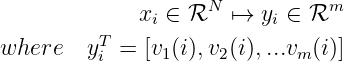              x  ∈ ℛN  ↦→  y ∈ ℛm
         T    i           i
where   yi =  [v1(i),v2(i),...vm (i)]
      